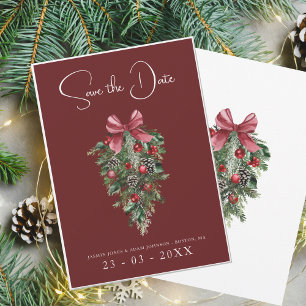 Festive Burgundy Green Winter Christmas Wedding Save The Date