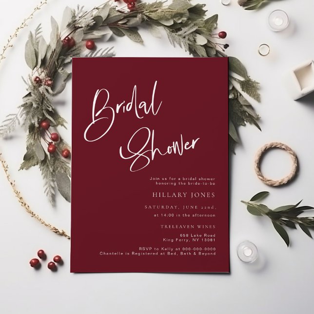 Festive Burgundy Red Bridal Shower Invitation (Creator Uploaded)