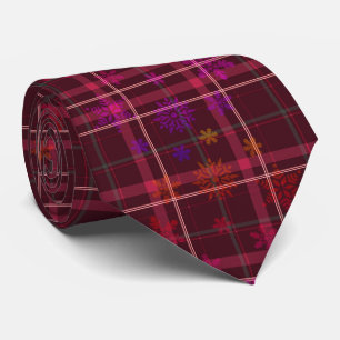 Festive Burgundy Snowflake Holiday Plaid Tie