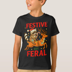 Festive But Feral Funny Christmas Raccoon Riding R T-Shirt