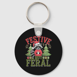 Festive But Feral Racoon Christmas Santa Fun Anim Key Ring