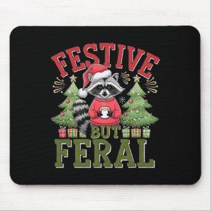 Festive But Feral Racoon Christmas Santa Fun Anim Mouse Pad