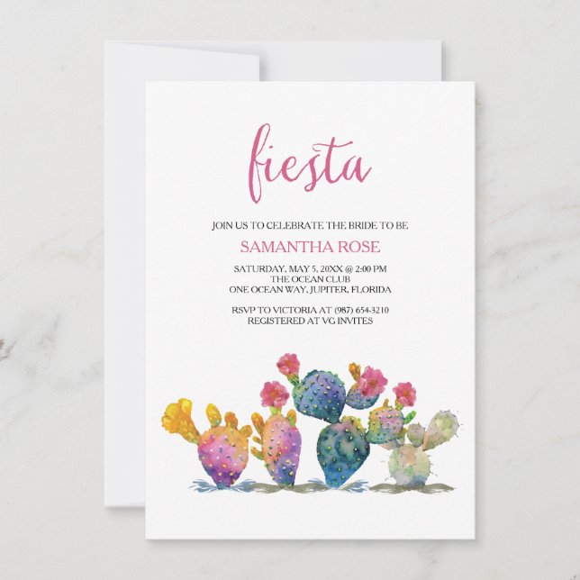 Festive Cactus Bridal Shower Fiesta Invitation (Front)