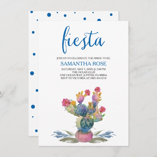 Festive Cactus Bridal Shower Fiesta Invitation (Front/Back)