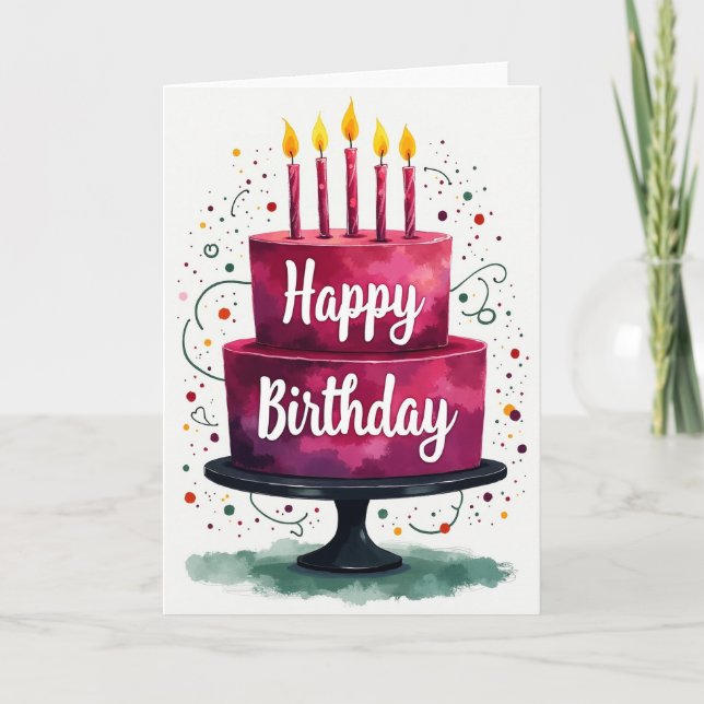Festive Cake Birthday Card (Front)
