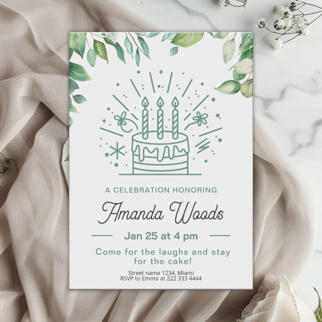 Festive Cake Greenery Birthday Party Invitation (Creator Uploaded)