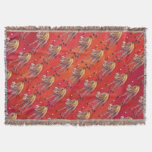 Festive Camel Pattern On Red Throw Blanket