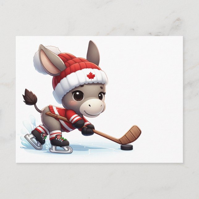 Festive Canada Christmas Hockey Donkey Postcard (Front)