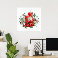 Festive Candles and Poinsettia Bouquet Christmas