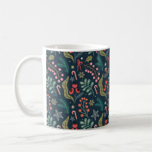 Festive Candy Cane and Holly Pattern Coffee Mug