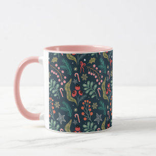 Festive Candy Cane and Holly Pattern Mug
