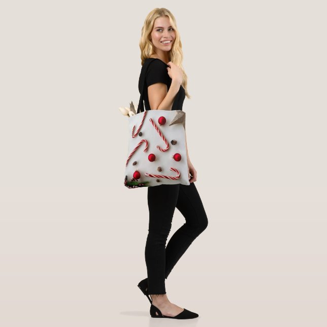 Festive Candy Cane Christmas Tote Bag  (On Model)