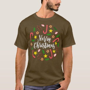 Festive Candy Cane & Cookies Xmas Wreath Merry Chr T-Shirt