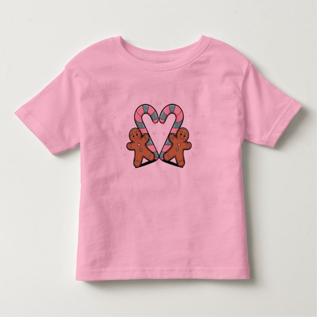 Festive Candy Cane & Gingerbread man Toddler T-Shirt (Front)