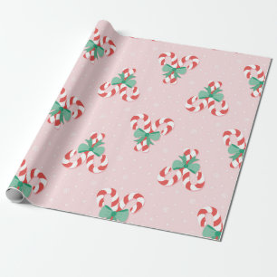 Festive Candy Cane Hearts Pattern Wrapping Paper
