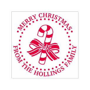 Festive Candy Cane Merry Christmas Greeting Name Self-inking Stamp
