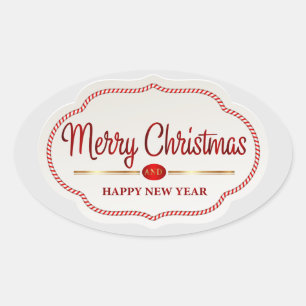 Festive Candy Cane Merry Christmas Happy New Year Oval Sticker