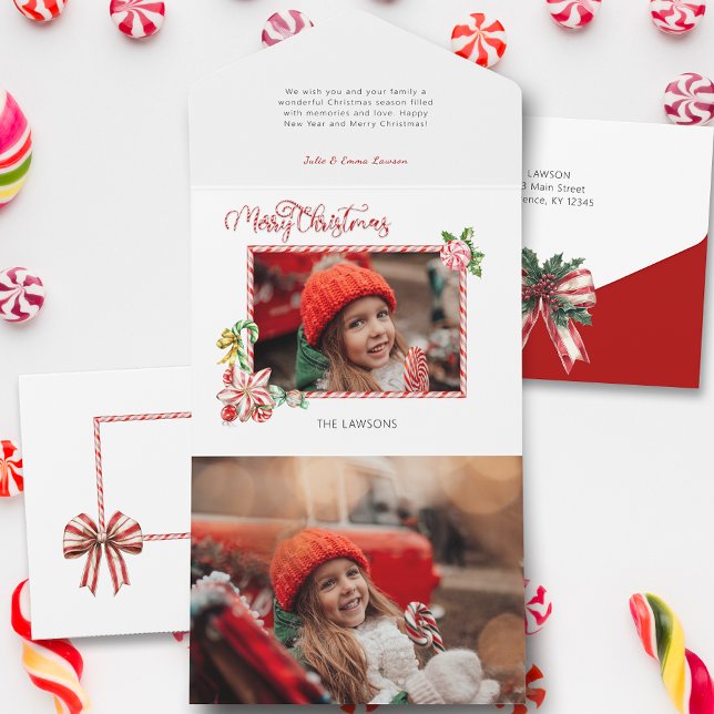 Festive Candy Cane Merry Christmas One Photo All In One Invitation (Creator Uploaded)