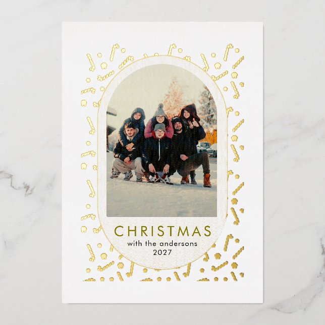 Festive Candy Cane Pattern Christmas family photo (Front)