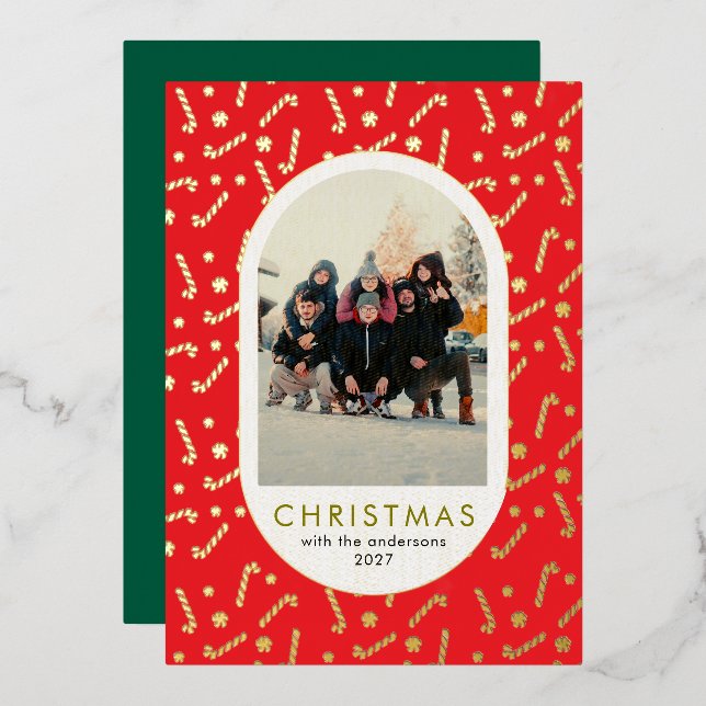 Festive Candy Cane Pattern Christmas family photo (Front/Back)