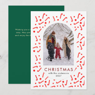 Festive Candy Cane Pattern Christmas family photo Holiday Card