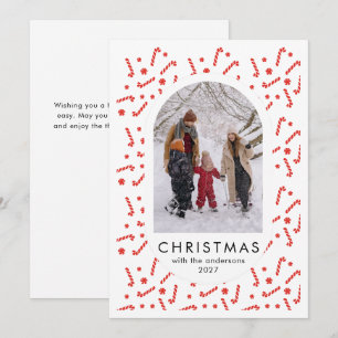 Festive Candy Cane Pattern Christmas family photo Holiday Card