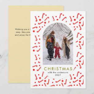 Festive Candy Cane Pattern Christmas family photo Holiday Card