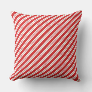 Festive Candy Cane Striped Christmas Red White Cushion