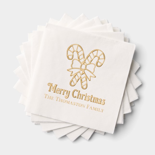 Festive Candy Canes Merry Christmas Name Foil Napkins (Insitu (Stacked))
