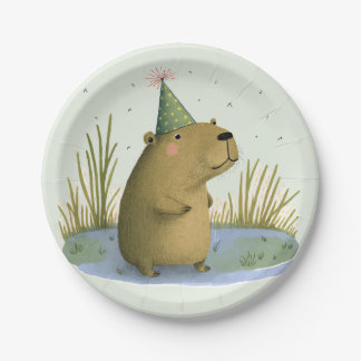 Festive Capybara Birthday Hat Paper Plates