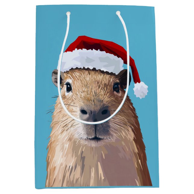 Festive Capybara in Santa Hat Medium Gift Bag (Front)