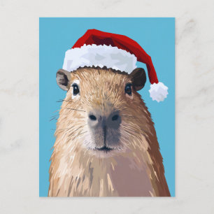 Festive Capybara in Santa Hat Postcard