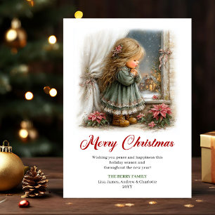 Festive Card Cute Little Girl Christmas Scene Desi