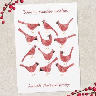 Festive Cardinal Bird Watercolor Personalised Holiday Card