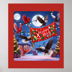 Festive Cardinals and Eagles with Happy Christmas Poster