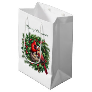 Festive Cardinals customisable Merry Christmas Medium Gift Bag