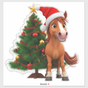 Festive Cartoon Pony in Santa Hat
