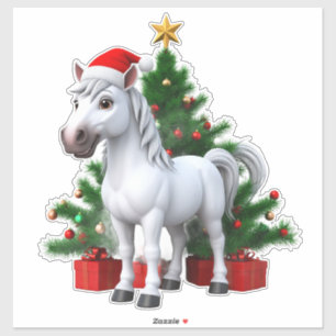 Festive Cartoon Pony in Santa Hat