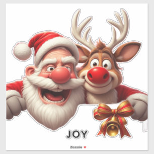 Festive Cartoon Santa Claus and Reindeer