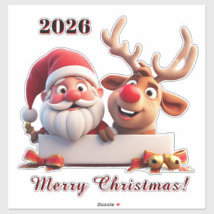 Festive Cartoon Santa Claus and Reindeer