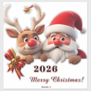 Festive Cartoon Santa Claus and Reindeer