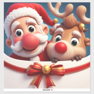 Festive Cartoon Santa Claus and Reindeer