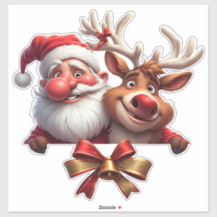 Festive Cartoon Santa Claus and Reindeer