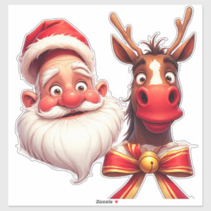 Festive Cartoon Santa Claus and Reindeer