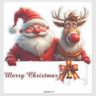 Festive Cartoon Santa Claus and Reindeer