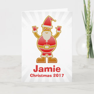 Festive Cartoon Santa Gingerbread Cookie Customise Holiday Card