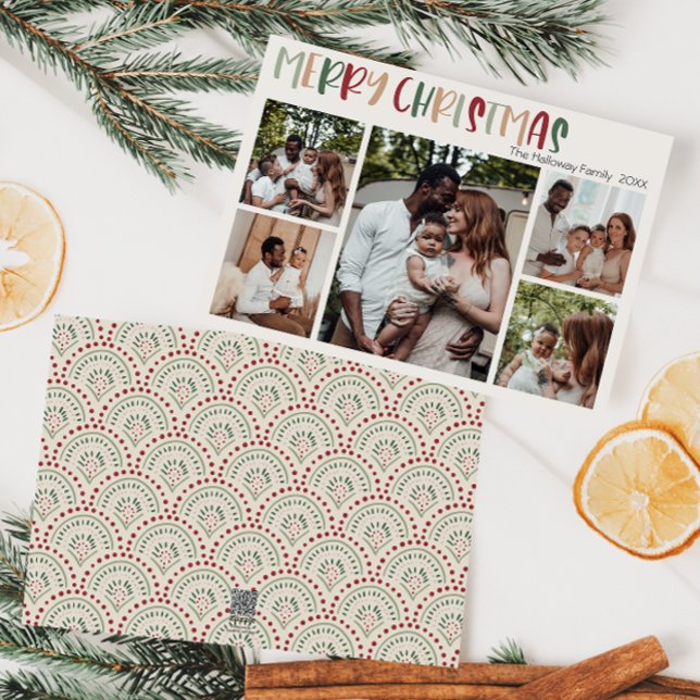 Festive Casual Colourful Christmas Five Photo 5x7 Holiday Card (Creator Uploaded)