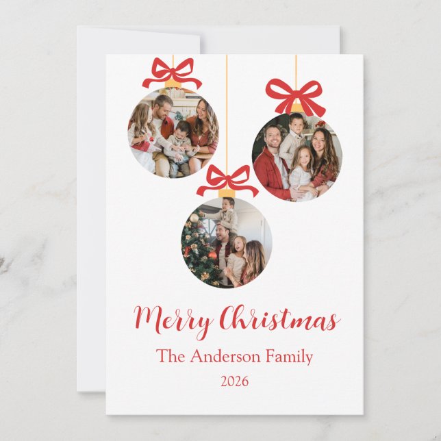 Festive Casual Merry Christmas Ornament Photo Red  Holiday Card (Front)