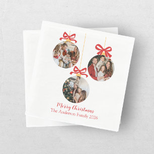 Festive Casual Merry Christmas Ornament Photo Red Napkin