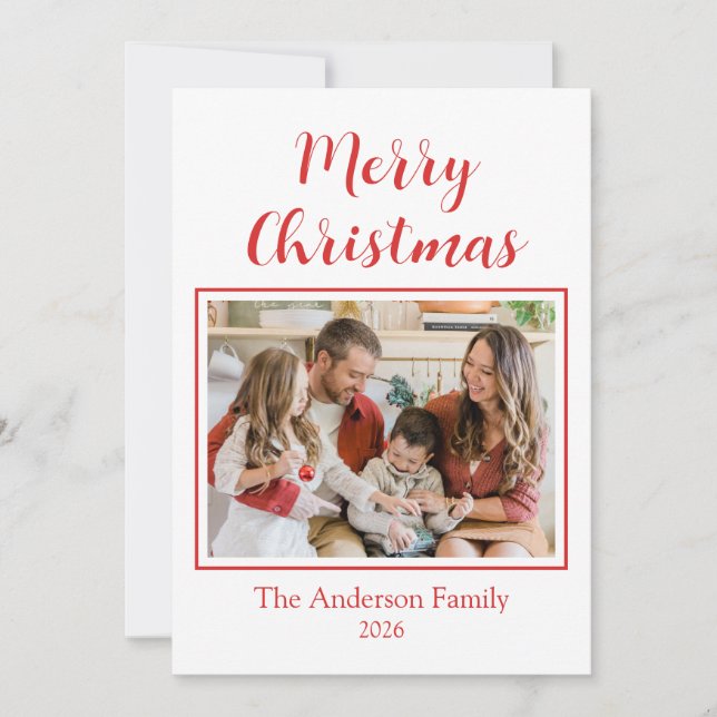 Festive Casual Merry Christmas Photo Red Card (Front)